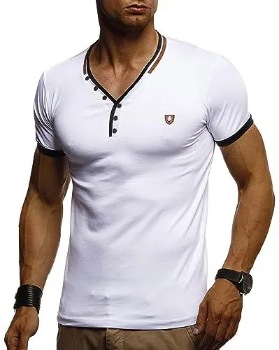 Produktbild: Leif Nelson Sommer T-Shirt Herren V-Ausschnitt (Weiß, Größe L) - Coole Tshirts lang V-Neck Baumwolle - Casual Basic Shirts Männer Kurzarm