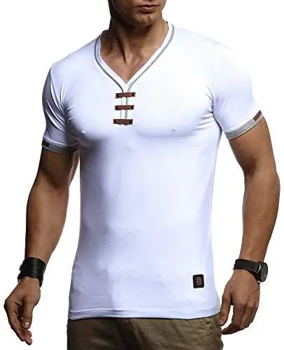 Produktbild: Leif Nelson Sommer T-Shirt Herren V-Ausschnitt (Weiß, Größe XXL) - Coole Tshirts V-Neck Baumwolle - Casual Basic Shirts Männer Kurzarm - Mens t Shirt