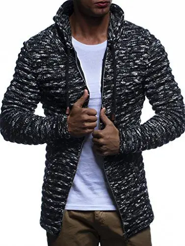 Produktbild: Leif Nelson Strickjacke Herren mit Kapuze & Reissverschluss (Schwarz, Größe M) - Strick Sweatjacke Männer Cardigan für Winter Baumwolle