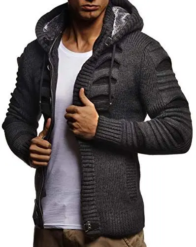 Produktbild: Leif Nelson Strickjacke Herren mit Kapuze & Reissverschluss (Schwarz, Größe M) - Strick Sweatjacke Männer Cardigan für Winter & Sommer