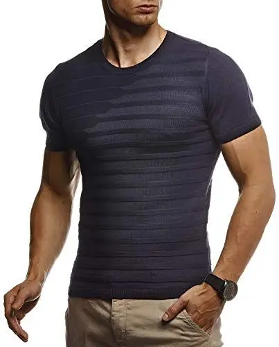 Produktbild: Leif Nelson T-Shirt Herren Sommer Rundhals-Ausschnitt Feinstrick (Blau, Größe XL), Regular Fit Herren-T-Shirt, Basic Männer T-Shirt Kurzarm