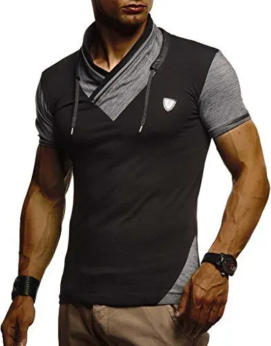 Produktbild: Leif Nelson T-Shirt Herren Sommer Mit Kordelzug (Schwarz, Größe M), Regulär Fit Mit Hohem Baumwolle-Anteil, Modisches Männer Kurzarm, Stylisches Mens