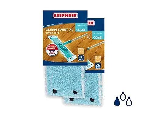Produktbild: Leifheit 2er Set Wischbezug Clean Twist XL super Soft 42 cm für Sensible Böden, Ersatzbezug mit Spezialfasern, Wischer Ersatzbezug für minimale Wasseraufnahme, ideal für Parkett, Laminat und Kork