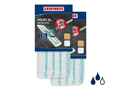 Produktbild: Leifheit Original 2er Set Wischbezug Profi XL Micro Duo, für alle Bodenarten, Bodenwischer Ersatzbezug, ideale Schmutzaufnahme Dank 2-Faser-System, Mikrofaser Putzlappen ideal für Fliesen und Laminat