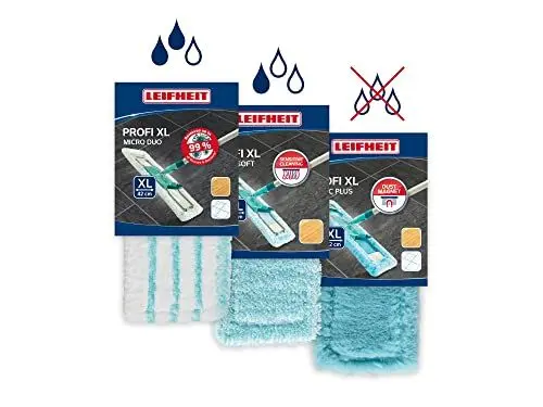 Produktbild: Leifheit 3er Set Wischbezug Profi XL Micro Duo, super Soft & Static Plus, Verschiedene Ersatzbezüge für alle Bodenarten, Wischüberzug für Parkett, Laminat, Fliesen und zum trockenen Staubwischen