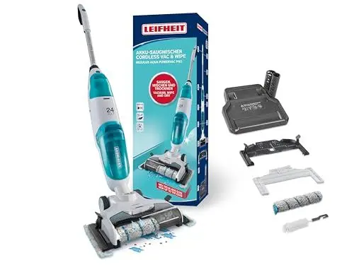 Produktbild: Leifheit Akku Saugwischer Regulus Aqua PowerVac Pro 2.0 mit Eckengleiter, saugen wischen und trocknen, 3,5kg leichter Nasssauger mit starken 24V, kabelloser Nass- und Trockensauger mit 26 min Laufzeit