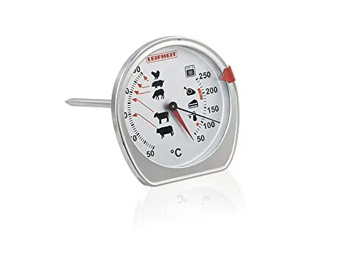 Produktbild: Leifheit Braten- und Ofenthermometer, kombinierte Anzeige für Ofentemperatur und Kerntemperatur auf einem Blick, Grillthermometer mit Skala für ideale Garpunkte, spülmaschinengeeignet, Edelstahl