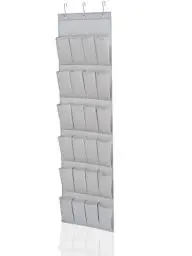 Produktbild: Leifheit Organizer aus grauem Stoff, Hängeregal für Schuhe, hängende Schuhaufbewahrung, Schuhregal mit stabilen Haken für die Tür, hygienisch abwaschbarer Polyesterstoff, Hängeaufbewahrung