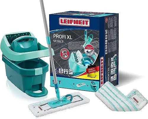 Produktbild: Leifheit Set Wischtuchpresse Profi XL mit Bodenwischer und Rollen inkl. Ersatzbezug Profi Micro Duo aus Mikrofaser, saugfähig und reinigungsstark, Set zum Putzen ohne Bücken mit Click-System