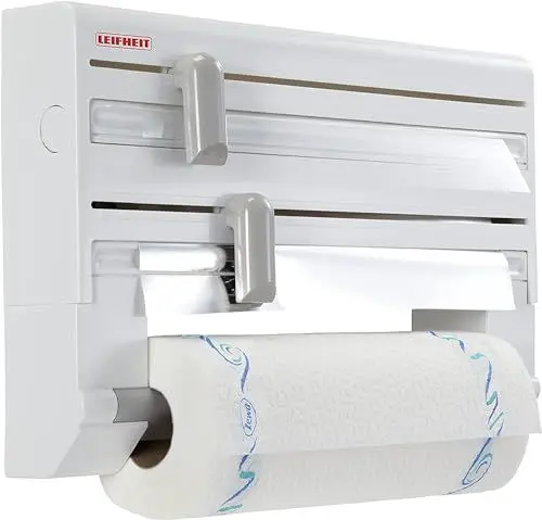 Produktbild: Leifheit Wandrollenhalter Parat ComfortLine-Serie für 3 Rollen, saubere Schnittkanten durch praktischen Schneidabroller,Küchenrollenhalter mit Folienschneider sorgt für griffbereite,49 x 41 x 28.5 cm