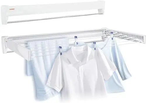 Produktbild: Leifheit Wandtrockner Telegant 81 Protect Plus zum Ausziehen, hängender Wäschetrockner im kleinen, kompakten Format, Wäscheständer ist ausziehbar und ideal fürs Badezimmer oder den Balkon