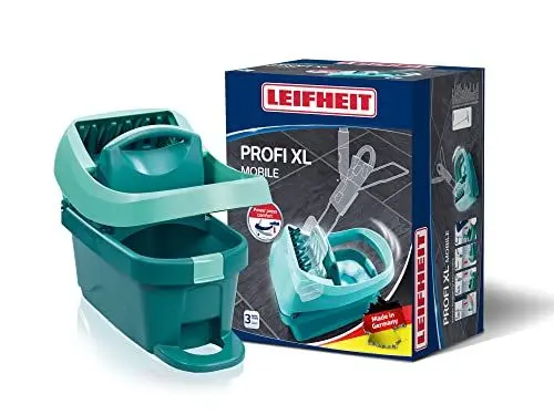 Produktbild: Leifheit Wischtuchpresse Profi XL mit Rollen und Tragegriff, mit Fußbedienung für rückenschonendes Putzen ohne Bücken und saubere Hände, 8 Liter Eimer mit Pressaufsatz
