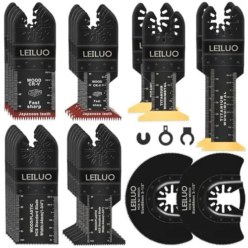 Produktbild: LEILUO 29 teiliges Multitool Sägeblatt Set universelles Zubehör für oszillierende Werkzeuge mit Aufbewahrungstasche kompatibel mit Einhell Makita DTM51Z Dremel Parkside und mehr