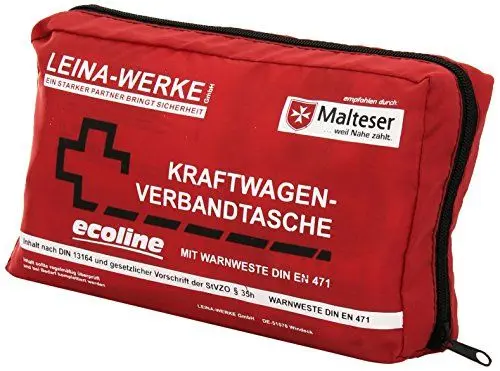 Produktbild: Leina-Werke 11060 KFZ-Verbandtasche Compact Ecoline mit Warnweste und Klett, Rot/Schwarz/Weiß