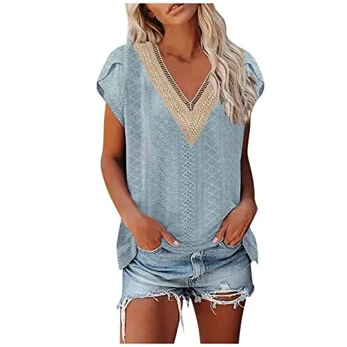 Produktbild: Leinen Hemd Damen Flanellhemden Damen Blau Weiß Gestreiftes Hemd Damen Sport T-Shirt Damen Atmungsaktiv Flanelljacke Kariert Damen Damen Hemd Stehkragen Weiß T Shirts Damen Sommer Damen