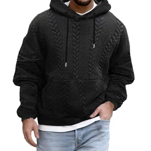 Produktbild: Leinen Heute Tops Knitted Hoodies for Men Casual Long Sleeve Drawstring Sweatshirts Fleece Flanelljacke Today Deals in Prime Clearance