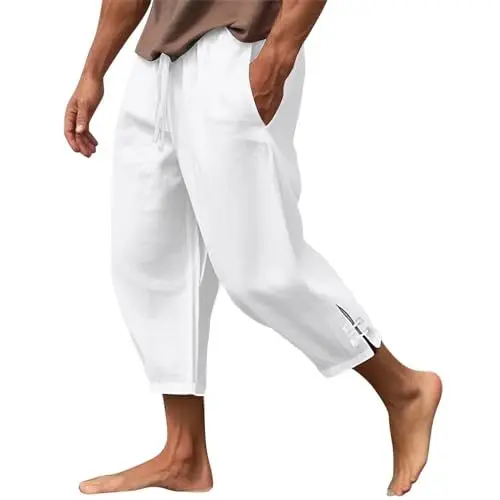 Produktbild: Leinen Hosen Herren Weiße Hose Herren Tarnhose Herren Jeggings Herren Gym Hose Herren Männer Hose Leinenhose Herren Herren Hosen Jagdhose Herren Herren Jogginghose Sommer Weiß XL