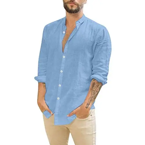 Produktbild: leinen Hemd, t-Shirts für Herren XXXL, herrenhemd Langarm, t-Shirt Herren v-Ausschnitt, stehkragenhemd Herren, leinen Hemd, Herren Hemd Langarm, Tshirt schwarz, v Ausschnitt Herren t Shirt, Shirt
