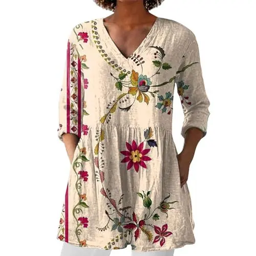 Produktbild: Leinenbluse Damen, Blusenshirt Langarm Sommer Leinen Shirt Sommerblusen Leicht Strand Tunika Luftig Boho Elegante Oberteile Tshirt Longshirt Blusen & Tuniken Für Damen Sale Angebote Kleidung