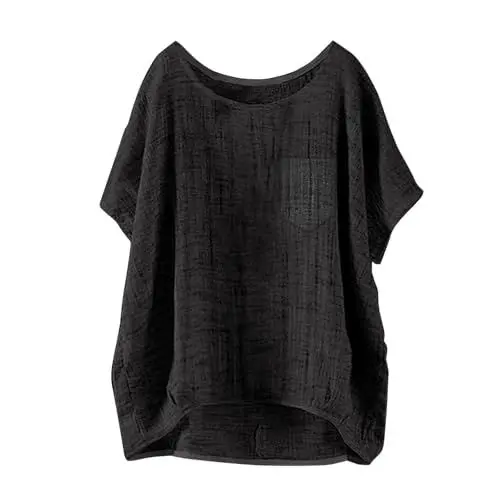 Produktbild: Leinenbluse Gestreift Blusen Kurzarm Sommer T-Shirt Elegant Festliche Bluse Sport T Shirt Bunt Tshirt Rundhals Mit Rundem Saum Achselshirts Kurzen Arm 2000Er Style