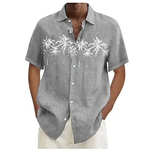 Produktbild: Leinenhemd Herren Jeanshemd Herren Hemd Schwarz Freizeithemden für Herren Button Down Hemd Herren Schwarzes Hemd Sommershirts Männer Herren Hemden Schwarzes Hemd Herren Herren Grau 3XL