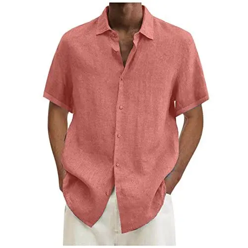 Produktbild: Leinenhemd Herren Kurzarm Hemden Sommer Hemd Baumwolle Leinen Kurzarmhemd Leichte Freizeithemden Einfarbig Herrenhemden Bequeme Sommerhemd Regular Fit Freizeithemd Sale 07 Orange 3XL