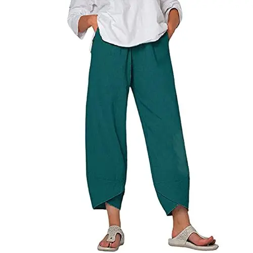 Produktbild: Leinenhose Damen Luftig Baumwolle Leinen Sommerhose Leichte Stoffhose Damen Hosen Jeans Damen 7/8 Sommermode 2024 Damen Musselin Hose Damen Weite Jogginghose Damen(1-Army Green,M)