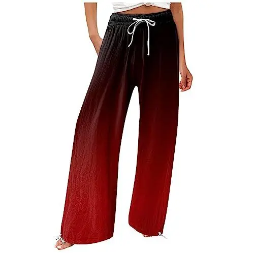 Produktbild: Leinenhose Damen Sommer Freizeithose Leinen Leicht Casual Yogahose Einfarbig Elegant Palazzo Hose Weites Bein Hose Baumwolle Bequeme Stoffhose Hohe Taille Strandhose mit Taschen(#7 Wine,XXL)
