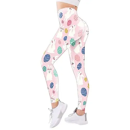 Produktbild: Leinenhose Schwarz Damen Musselin Hose Damen Hosen Druckhose mit hoher Taille für Damenstrumpfhosen Kompressions-Yoga-Fitness-Leggings mit hoher Taille Hose Damen High Waist Hose Plissee (Pink, M)