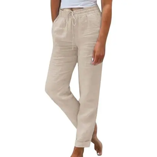 Produktbild: Luftige Sommerhose Damen Hosenrock Damen Sommer Lang Leinenhose Damen Sommer Baumwolle Leinen Pumphose Stoffhose Strandhose Luftige Sommerhose Damen Hosenrock Damen Sommer Lang Bunte Hosen Damen