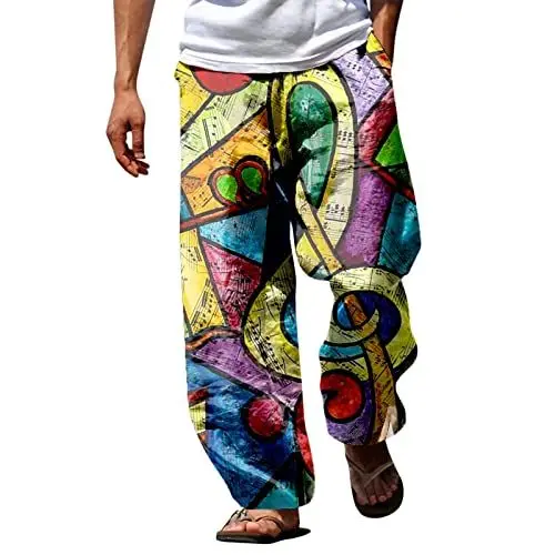 Produktbild: Leinenhosen Herren Jogging Hose Herren Leicht Herrenhosen Baumwollehosen Loose Fit Freizeithose Casual Strandhosen Leinen Hosen Männer Herren Schlupfhosen Mit Gummibund Bunte Lange Hose Herren