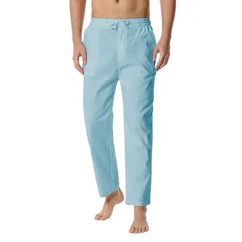 Produktbild: Leichte Home Cotton-Leinen Herrenhose elastisch lässige lockere Taille Hosen Herren Hosen Herren Hose Leinen (Blue, XL)