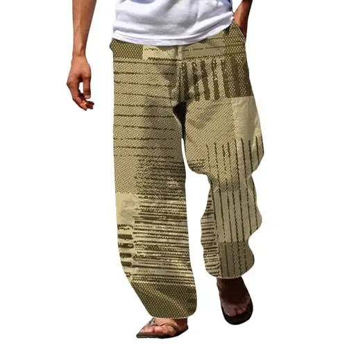 Produktbild: Leinenhosen Mit Kordelzug FüR MäNner Leichte Strandhosen In Fester Farbe LäSsige, Schlichte Hosen FüR MäNner Herren Hosen Mit Gummizug Weiße Chino Hose Herren Stretch Pumphose Herren