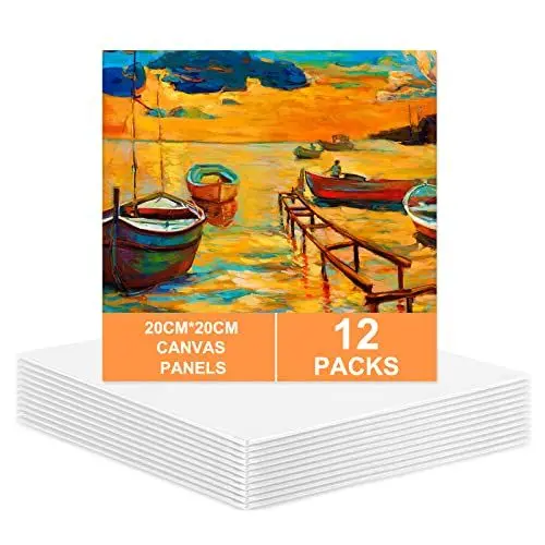 Produktbild: Koncci Leinwand 20x20 (12 Stück), Leinwand zum Bemalen, Weiße Kleine Leinwände, Leinwände Set Geeignet für Acryl und Öl Malerei Sowie zum Skizzieren und Zeichnen