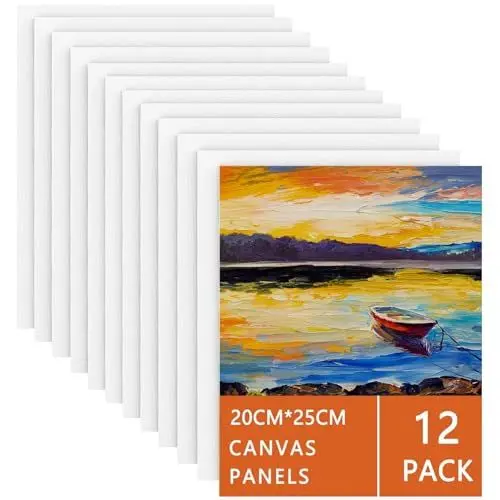 Produktbild: Koncci Leinwand zum Bemalen Aus Baumwolle (12 Stück) – 20 x 25 cm, Vorgespannte Weiße Künstler Canvas Panel Leinwände zum Malen Set Strukturpaste Leinwand - Geeignet für Acryl und Ölfarben