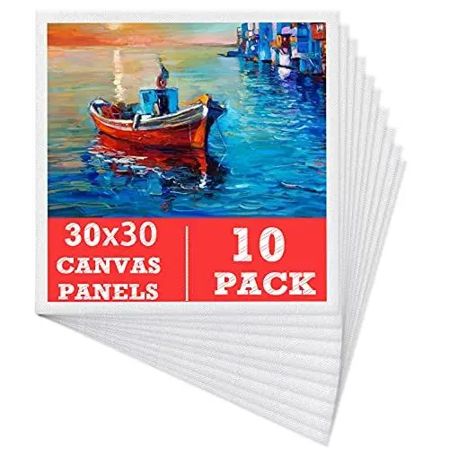 Produktbild: Leinwand zum Bemalen Set (10er Pack) – 30 x 30 cm, Vorgespannte Weiße Künstler Canvas Panel Leinwände - 3mm starkem Malkarton - Geeignet für Acryl und Öl Malerei Sowie zum Skizzieren und Zeichnen