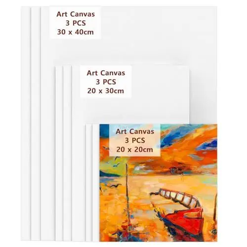 Produktbild: Koncci Leinwand zum Bemalen - 9 Stück(20x20, 20x30, 30x40 cm) Leinwand Set aus Baumwolle, Multi-Größen Canvas Painting, Leinwände für Acrylfarben Anfänger Studentin Künstlerin (Nicht Keilrahmen)