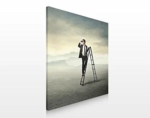 Produktbild: Leinwandbild No.412 Späher 70x70cm Mann Anzug Ausblick Fernglas Leiter, Größe:70cm x 70cm