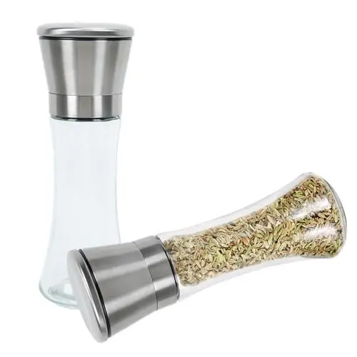 Produktbild: Leiptes 2 Stück Gewürzmühle Edelstahl Glas Salz und Pfeffermühle Keramikmahlwerk aus Hochwertigem Edelstahl Pfeffer und Salzmühle für Salz Pfeffer Gewürz 200 ml