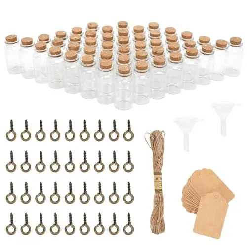 Produktbild: Leiptes 48 Stück Mini Glasflaschen mit Korken 25ml Kleine Glasflaschen zum Befüllen mit Korken Reagenzglas mit Korken Gewürzgläser Klein Glasfläschchen für Deko Gastgeschenke Hochzeit