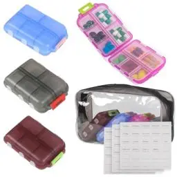 Produktbild: Leiptes 4 Pack Tablettenbox 7 Tage Pillendose 10 Fächer Pillenbox Reise Medikamentenbox Tablettenbox Klein mit 3 Blatt Etikettenpapier Pillenbox für Reisen und Tägliches Gebrauch (4 Farben)