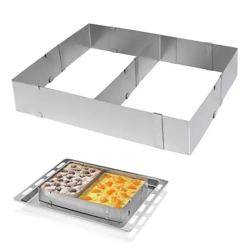 Produktbild: Leiptes Backrahmen Rechteckig Verstellbar mit Teiler Edelstahl Backform Rechteckig Tortenring Eckig 8cm Hoch Verstellbare Kuchenform Eckig für Tortenboden Kuchen Boden