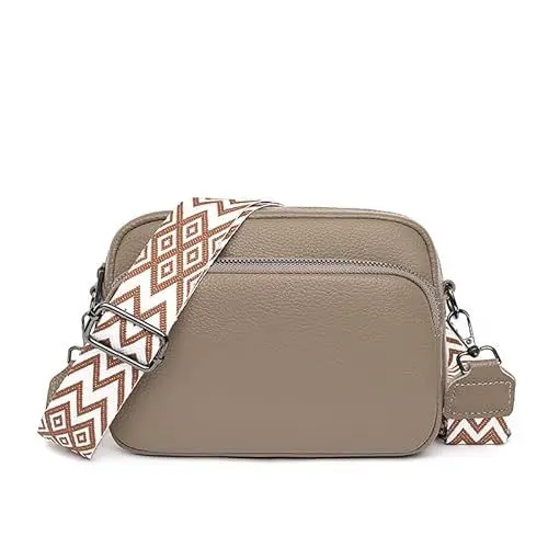 Produktbild: Leisofter Damen Umhängetasche Echtes Leder Crossbody Bag Damen Moderne Taschen mit Breite Schultergurte