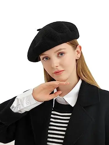 Produktbild: Leisofter Damen Winter Wolle Barett Klassische Wollmütze im französischen Stil Beret Cap