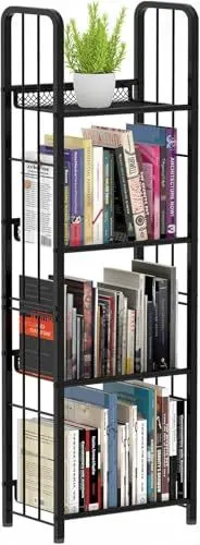 Produktbild: Leiterregal, Bücherregal mit 4 Ebenen, Freistehendes Regal, Büroregal, Standregal, Stabiler Metallrahmen, Lagerregal für Wohnzimmer, Schlafzimmer, Büro, Arbeitszimmer, Industrieller Stil, Schwarz