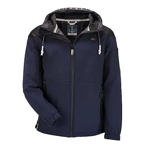 Produktbild: Leitfeuer Herren Softshelljacke Outdoorjacke - Jacke mit reflektierenden Print am Kapuzenrand in Dunkelblau Größe L