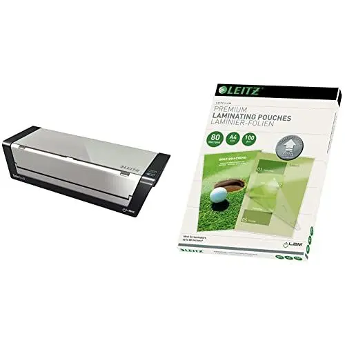 Produktbild: Leitz A3 Laminiergerät Touch Turbo Pro & Heißlaminierfolien A4 80 mic, Laminierfolien in Premium-Qualität im 100er Pack, Glänzend, Transparent, Vereinfachtes Einlegen durch UDT, iLAM, 74780000