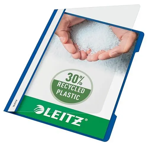 Produktbild: Leitz A4 Standard Schnellhefter, 25er Pack, 30% Pre-Consumer Recycling-Kunststoff, Hefter für A4-Blätter, 60 Blatt Kapazität, Ideal als Dokumententasche für Schule, Haushalt oder Büro, Blau, 41910035