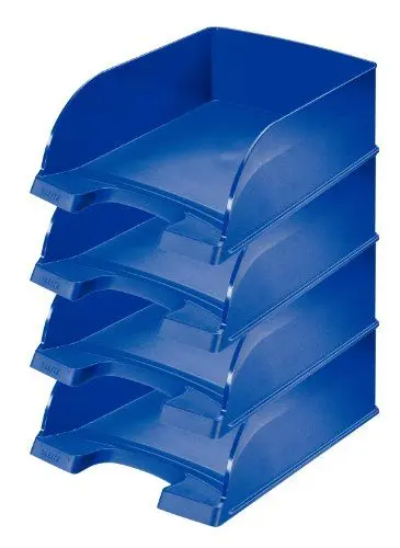 Produktbild: Leitz Briefkorb A4 Jumbo, 4er Pack, Briefablage mit extra großem Fassungsvermögen in Premium-Qualität, Stapelbare Ablagefächer als Schreibtisch-Organizer, Kombinierbar mit Plus-Serie, Blau, 52330035