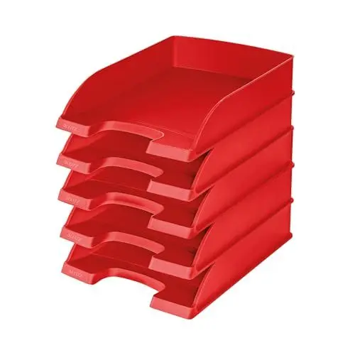 Produktbild: Leitz Briefkorb Standard A4, 5er Pack, Briefablage in Premium-Qualität, Stapelbare Ablagefächer als Schreibtisch-Organizer, Kombinierbar mit Plus-Serie, Rot, 52270025